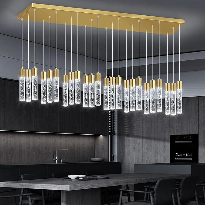 24-Lights Modern Crystal Chandeliers LED Pendant Light for Kitchen Island Dining Room Entrance Foyer Living Room 6000K Gold