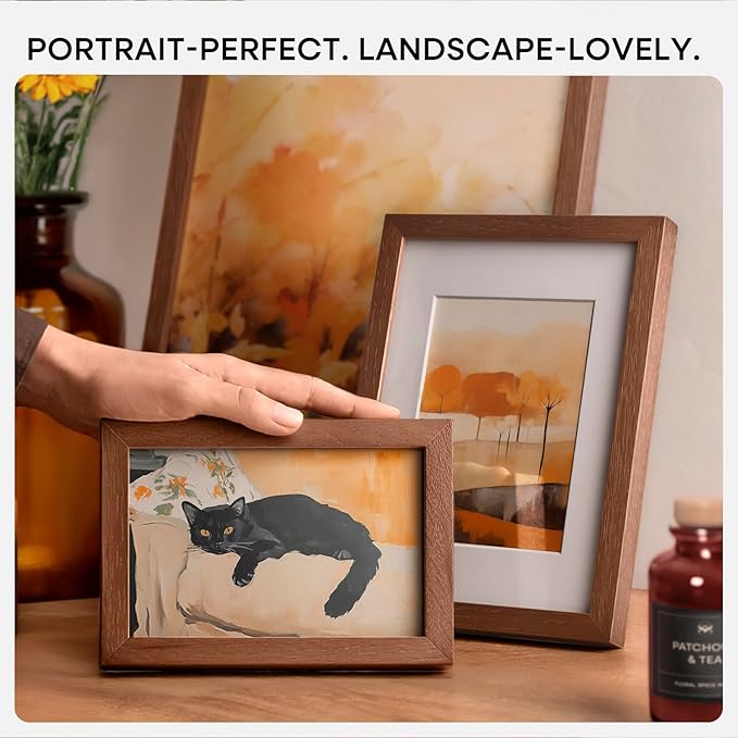 Homeforia 5x7 Brown Picture Frame, High End Dark Oak 5x7 Wooden Frames with Mat 4x6 Photo, 5 x 7 Walnut Wood Frame Matted to 4 x 6 Print, 7x5 Wall or Tabletop Frame, Tempered Glass, Wall Kit, Set of 1