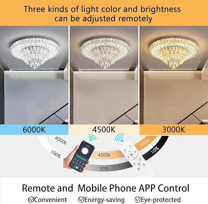 Modern Chandelier Crystal LED Ceiling Chandeliers Light for Bedroom Dining Room with 30W Dimmable Bulbs Silver Lights Fixture