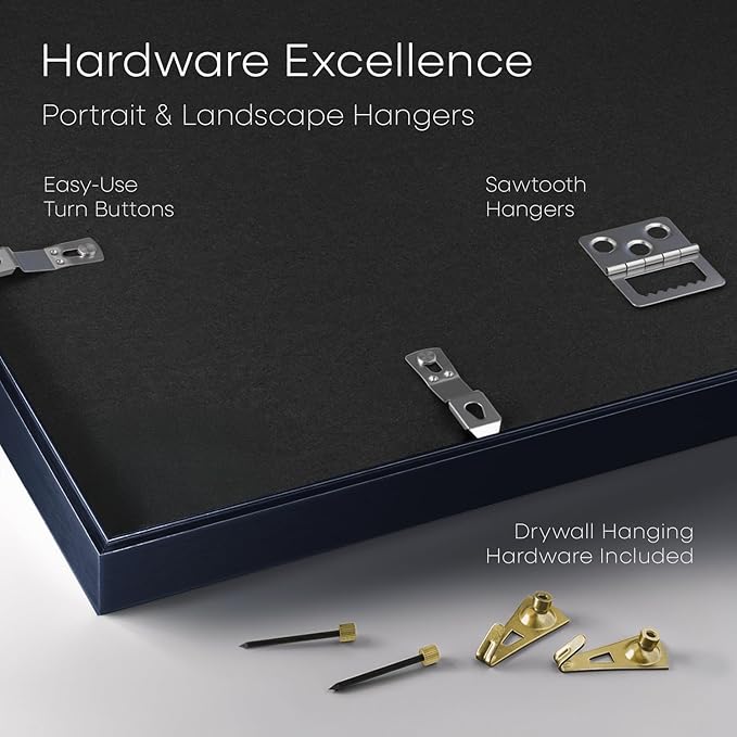 Homeforia 8x12 Picture Frame Navy Blue, High End Metal 8 x 12 Poster Frames with Mat 6 by 8 Photo, 12x8 Frame Matted to 6x8 inch Print, 8by12 Wall or Tabletop Frame, Tempered Glass, Wall Kit, Set of 1