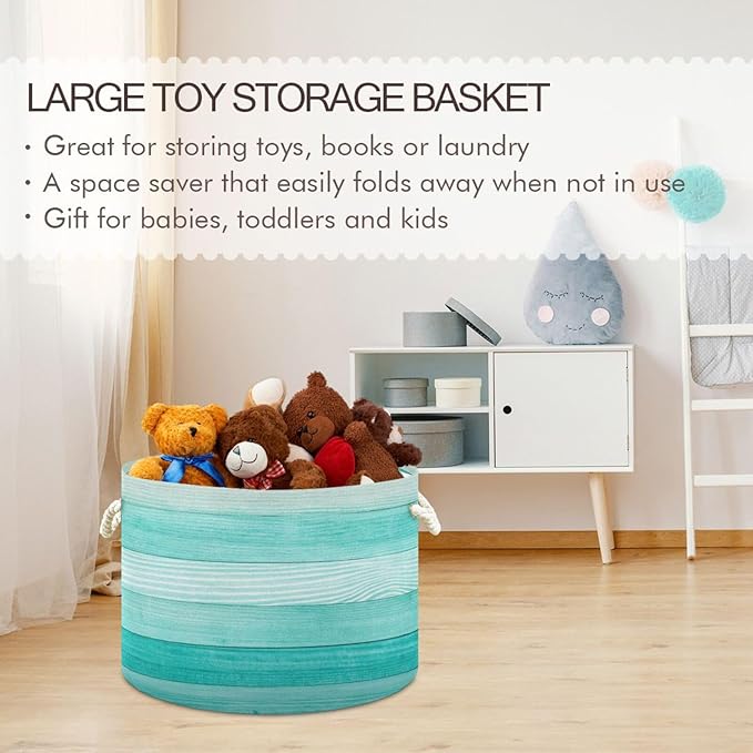xigua Large Storage Basket Cotton Rope Basket Teal Mint Green Wood Baby Laundry Basket for Blankets Toys Storage Basket Laundry Hamper