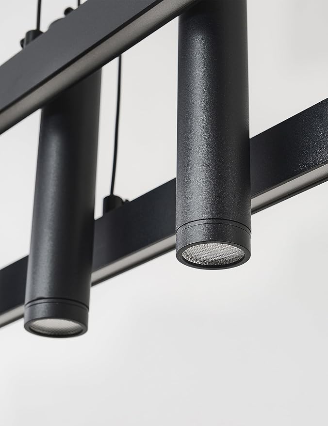 Modern Black Linear Pendant Lights Kitchen Island Lighting Minimalist Led Chandeliers Pool Table Light Dimmable Ceiling Hanging Light Fixture Dining Room with Remote Control (59in)