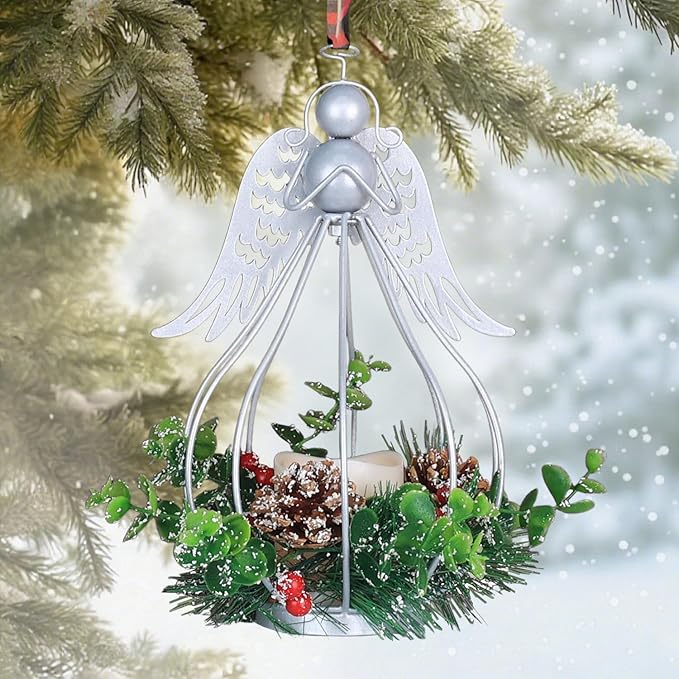 DECORKEY Christmas Decorations Outdoor&Indoor, 2PCS Andrew Candle Holders with Pine Cone, red Berry Wreath, Decorative Lanterns for Porch Centerpiece Table Decor Gift