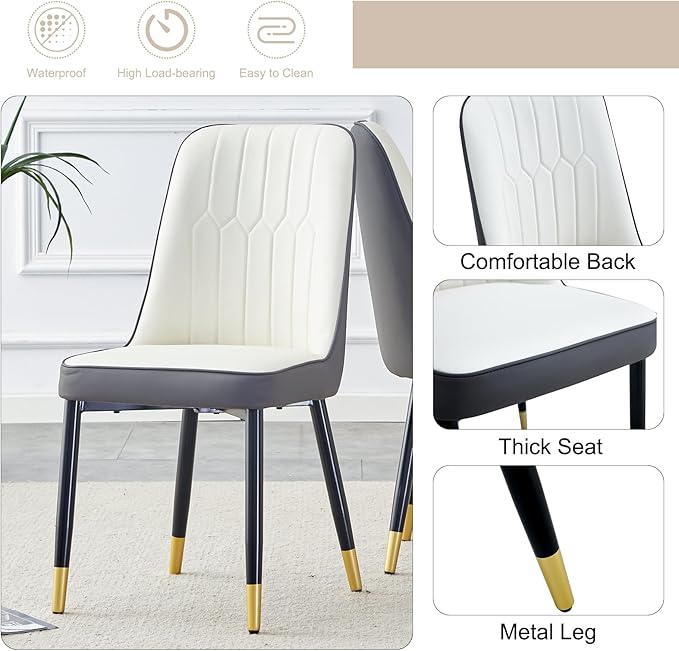 71'' Dining Table Set for 8,Marble Dining Table Set,Modern Kitchen Table with 8 PU Leather Chairs,Gold Dining Room Table Set with V-Shaped Black Glossy Pillars,Ideal for Kitchen Dining Room