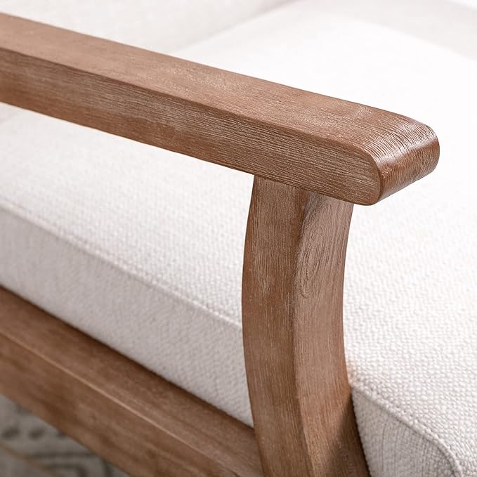 Wahson Comfy Living Room Chairs, Linen Upholstered Accent Chairs, Farmhouse Armchairs with Natural Wood Frame, Oversized Decorative Chair for Bedroom, Beige
