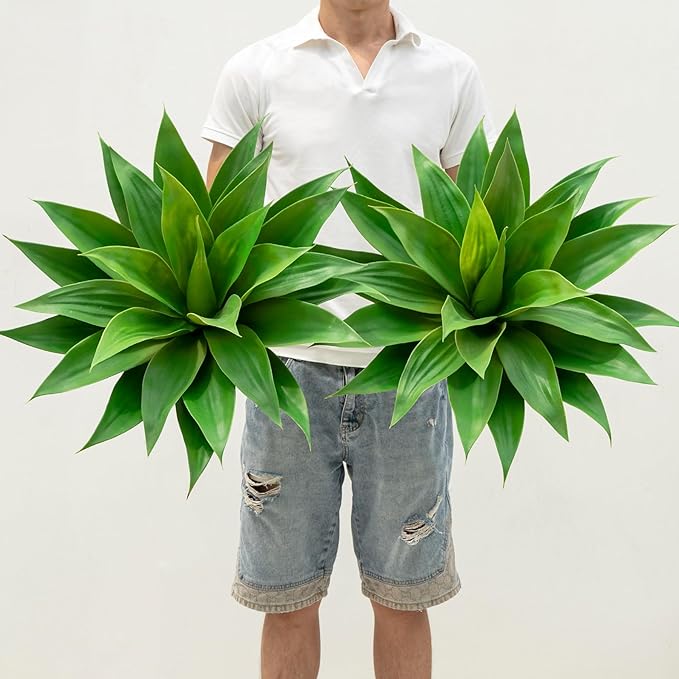 Artificial Agave Plants,Large UV Resistant Fake Agave Planters for Indoor and Outdoor Decorating Artificial Plants for Outdoors Plants(2Pack, 22")