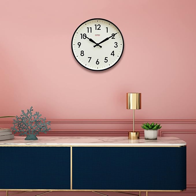 Cloudnola Station Metal Wall Clock, Black and White, 18 inch Diameter, Silent Non Ticking, Battery Operated Quartz Movement