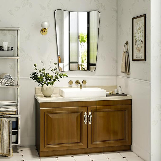 24''x36'' Irregular Wall Mirror, Butterfly-Shaped Irregular Frameless Bathroom Mirror, Curved Artistic Mirrors for Wall, High-Definition Vertical Hanging Decorative Mirror