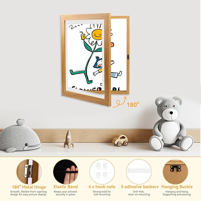 4-Pack Kids Artwork Frames 10x12.5 Front Opening Kids Art Frame for Wall Art work Picture Display Holds 50+ Pcs for Kids Drawings Changeable Frames for Kids' Artwork Storage and Display – Wood