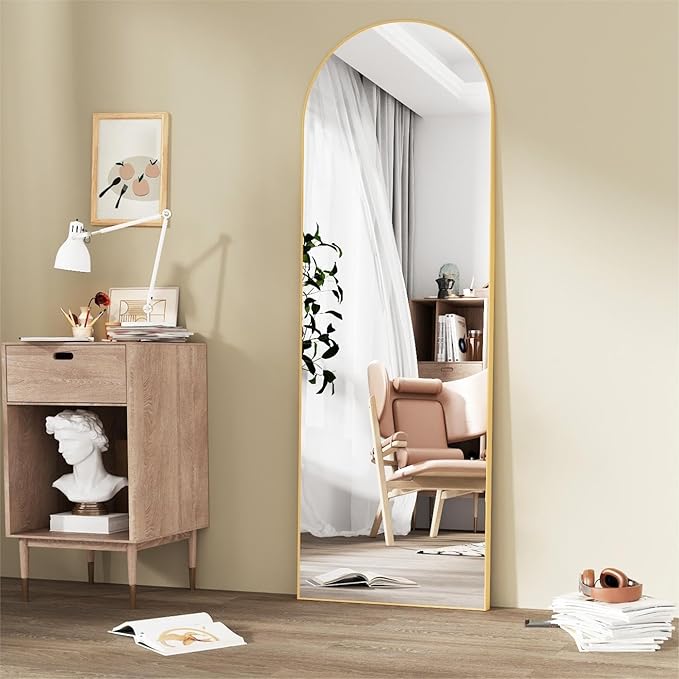 65"x24"Arched Full Length Mirror with Stand,Gold Full Body Mirrorr,Shatterproof Tempered Glass&Aluminum Alloy Frame,Freestanding Large Mirror for Bedroom,Living Room,Dressing Room