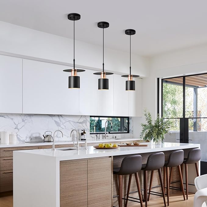 Black Pendant Light Fixture,Modern Hanging Lamp Adjustable Height, Industrial Ceiling Pendant Lighting for Kitchen Island Living Room, Bedroom, Hallway, Bar, Cafes(1-Pack)