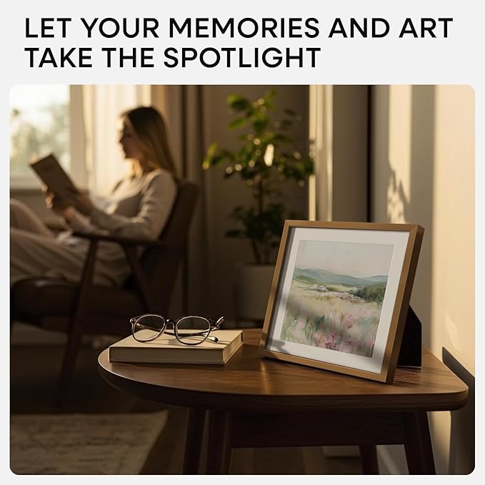 Homeforia 8x8 Picture Frames Bronze, High End Metal 8 x 8 Square Photo Frame with Mat 6 by 6, 8x8 Brass Frame Matted to 6x6 inch Print, 8by8 Wall or Tabletop Frames, Tempered Glass, Wall Kit, Set of 2