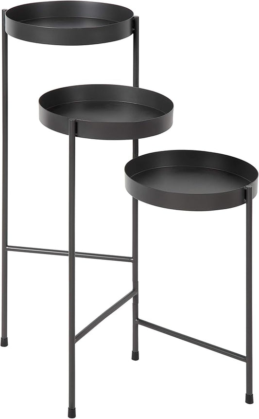 Kate and Laurel Finn Tri-Level Metal Plant Stand, Charcoal Gray, Decorative Hinged Tray Stand Display