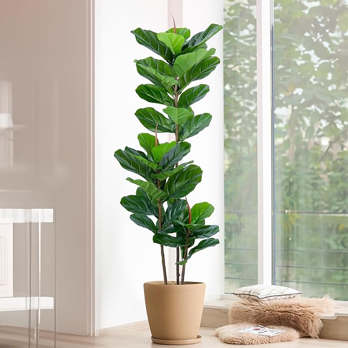 Artificial Fiddle Leaf Fig Tree 5FT Faux Fiddle Leaves Fig Tree Artificial Plants in Pot for Indoor Outdoor Fake Tree Plants