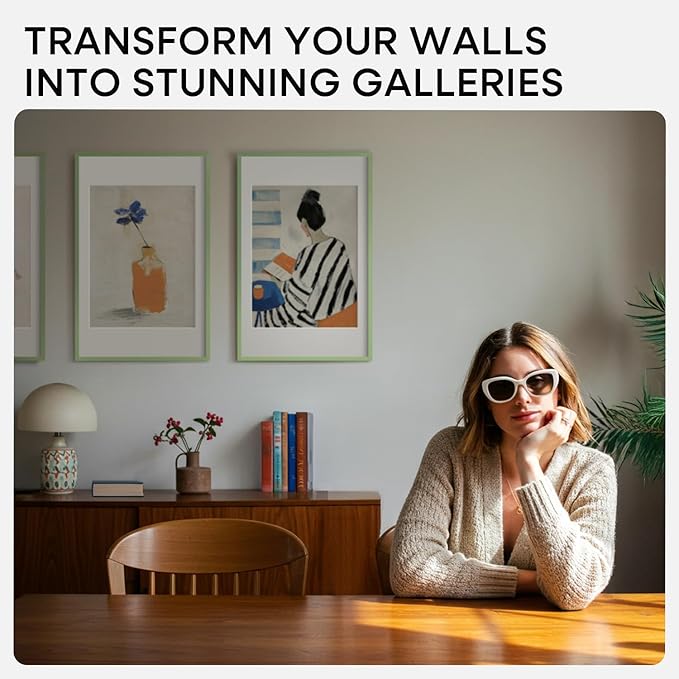 Homeforia 14x22 Picture Frame Sage Green, High End Metal 14x22 Poster Frames with Mat 12x16 inch Photo, 14 x 22 Sage Green Frame Matted to 12 by 16 Art, 22x14 Frame, Tempered Glass, Wall Kit, Set of 1