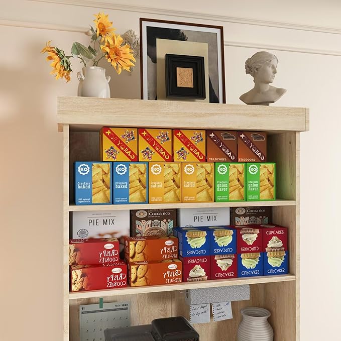 71" Farmhouse Kitchen Pantry Cabinet Set of 3 with Drawers, Brown Freestanding Coffee Bar Hutch with Microwave Stand, Large Storage Cabinet with Adjustable Shelves for Kitchen, Living Room