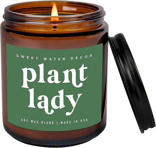 Sweet Water Decor Plant Lady Soy Candle - 40 Hour Burn Time - Wildflower & Salt Scent - Sweet Water Decor Candles for Home - Non-Toxic - 9oz