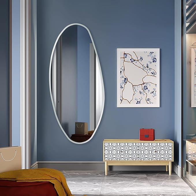 BST FURNH Water Drop Mirror 47x23 Inch - Full Length Frameless Mirror, Unique Irregular Design for Bedroom & Bathroom