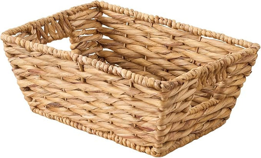 Isidore Water Hyacinth Storage Basket, Woven Rectangular Organizer for Kitchen and Bathroom, 12.2 x 9.4 x 5.1 inches, Natural Brown
