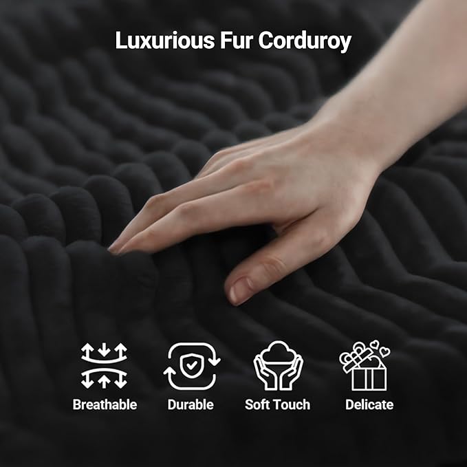 Claiks 68" Oversized Chaise Lounge Chair Indoor, Corduroy Upholstered Boneless Sofa Bed, Deep Seat Sleeper Couch with Pillows and Armrest, Cloud Sofas Reading Chair for Living Room, Black
