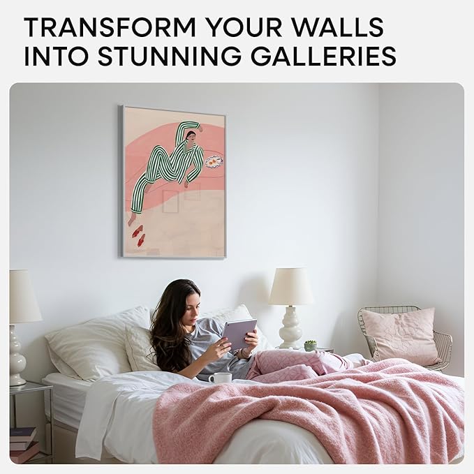 Homeforia 20x28 Picture Frame Silver, High End Metal 20 x 28 Poster Frame with Mat 14 x 22 for Photo, 20x28 Silver Frames Matted to 14x22 Print, 28x20 Hanging Frame, Tempered Glass, Wall Kit, Set of 2