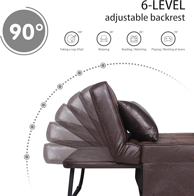 BIGSYY Sofa Bed, 4 in 1 Multi-Function Folding Ottoman Breathable Linen Couch Bed with Adjustable Backrest Modern Convertible Chair for Living Room Apartment Office, PU Imitation, Brown