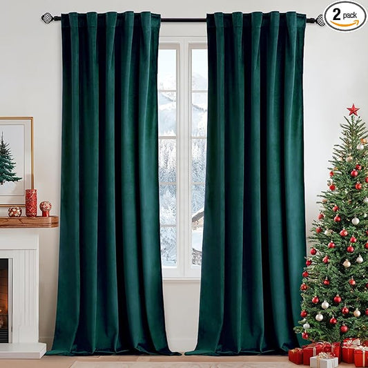 MIULEE Velvet Curtains 63 inch Length 2 Panels - Luxury Blackout Curtains for Bedroom Living Room Thermal Insulated Christmas Home Decor Super Soft Window Drapes Rod Pocket & Back Tab, Emerald Green