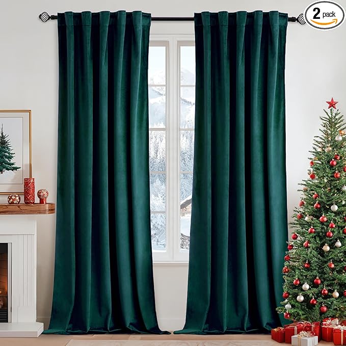 MIULEE Velvet Curtains 108 inches Long 2 Panels - Luxury Blackout Curtains for Bedroom Living Room Thermal Insulated Home Christmas Decor Super Soft Window Drapes Rod Pocket & Back Tab, Emerald Green