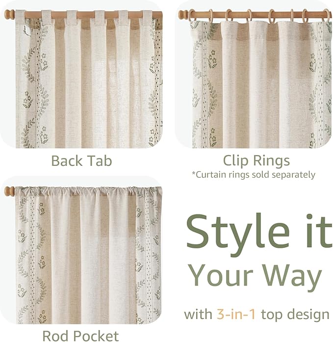 jinchan Belrose 4 Panel Curtains Set 84 Inch Length Floral Curtains Sage Green Embroidered Drapes Farmhouse Flower Patterned Drapes for Living Room Bedroom Window Treatments Set of 4