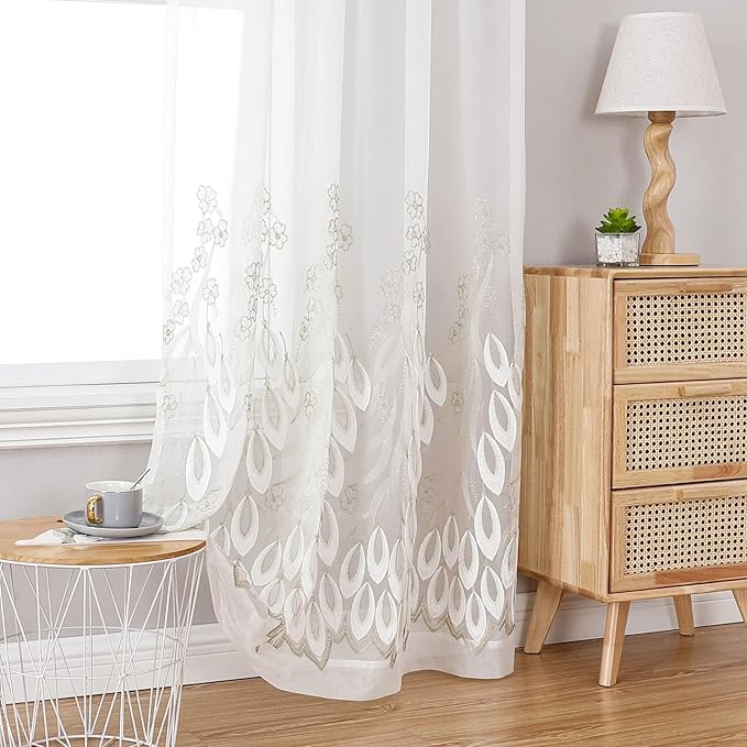 VISIONTEX White Sheer Voile Curtains, Decorative White Embossed Drip Rod Pocket Window Drapes for Home Kitchen, Living Room and Bedroom 54 x 72 Inch, Set of 2 Curtain Panels