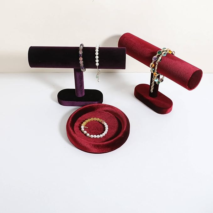 GemeShou Round Jewelry Organizer plate, Top Microfiber velvet Jewerly display tray, Empty Jewelry showcase tray for Necklace Bracelet Ring Earring display stand holder (Red-Small, 5.9 x 5.9 in)