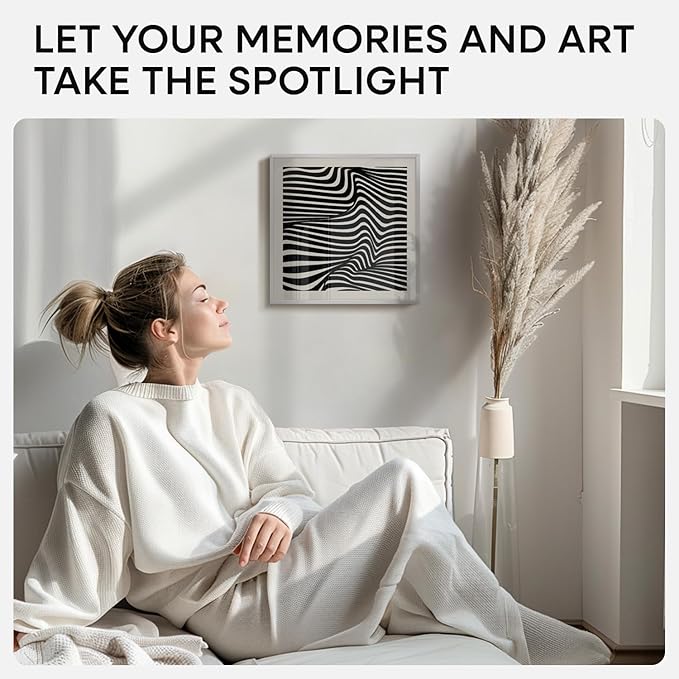 Homeforia 12x12 Silver Frame, High End Metal 12 x 12 Square Picture Frame with Mat 10 x 10 Photo, 12x12 Poster Frames Matted to 10x10 Print, 12 by 12 Hanging Frames, Tempered Glass, Wall Kit, Set of 2