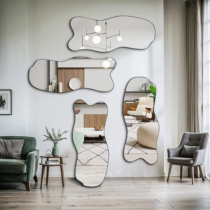 Asymmetrical Mirror, Irregular Wall Mirror, 47.25"x21" Modern Curved Mirrors Decorative, Frameless Wavy Shaped Mirrors for Living Room Bathroom Bedroom Entryway Fireplace