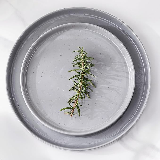 Dinnerware Set for 4, 12 Piece Speckled Plates and Bowls Set with Glazed Bottom, Chip & Scratch Resistant Stoneware Plates Sets, Dishwasher & Microwave Safe Dishes (Limestone, Service for 8)