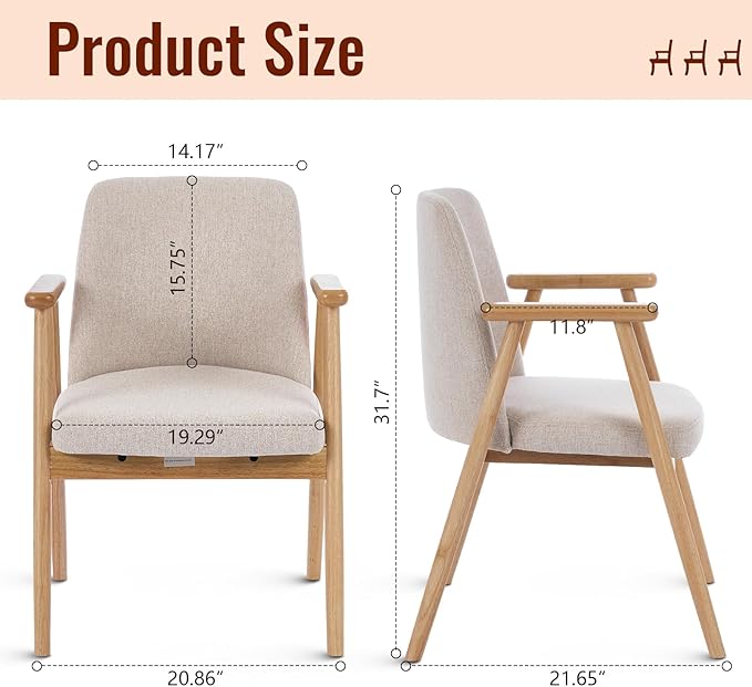 Mid Century Modern Living Room Accent Chair Comfy Reading Armchair with Solid Wood Legs, Soft Seat, Line Fabric for Bedroom, Office, Vanity