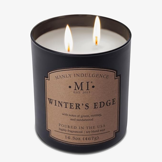 Manly Indulgence Winters Edge Scented Candles for Men, 2 Wick, 16.5 oz Premium Soy Blend Wax, 60H Burn, Candles for Home Scented - Made in The USA