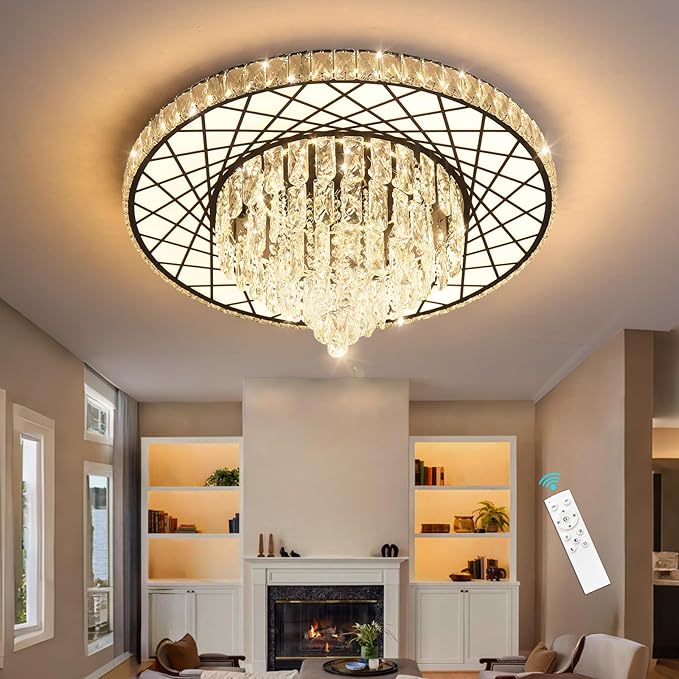 LED Chandelier for Dining Room Modern Crystal Ceiling Chandeliers Light for Bedroom Living Room Lights with 40W LEDs Dimmable Bulbs Black Lighting Fixtures