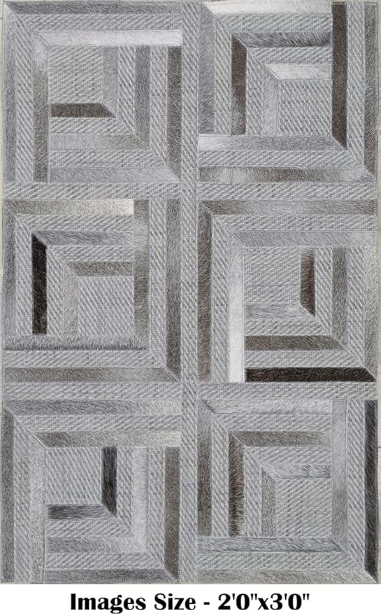Geometric Pattern Area Rug, Leather and Wool Blend Carpet, Beige and White (Natural Multi Grey121, 9x13)