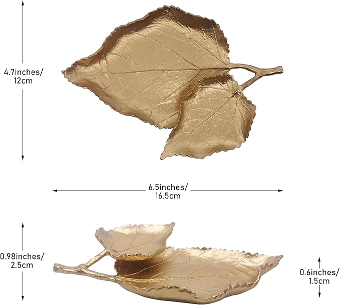 Jewelry Dish, Metal Trinket Dish Leaf Shaped Ring Holder Jewelry Organizer Vanity Dish Tray for Dresser Christmas Birthday Wedding Gifts Double Mulberry leaves