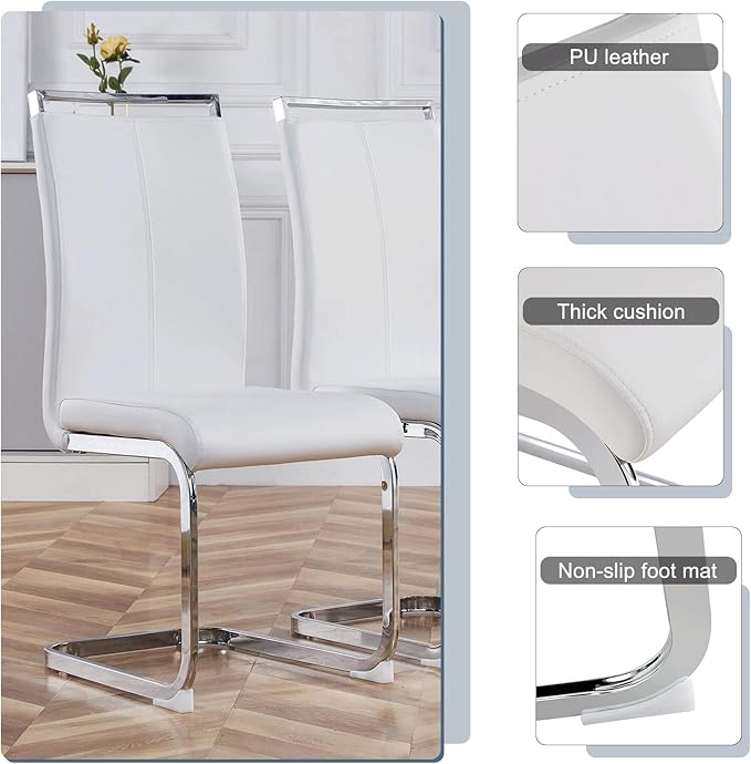 Glass Dining Table Set for 4,5 Piece Dining Table Set, Tempered Glass Table Top and Modern Design MDF Base with 4 PU Leather Ergonomic Dining Chairs