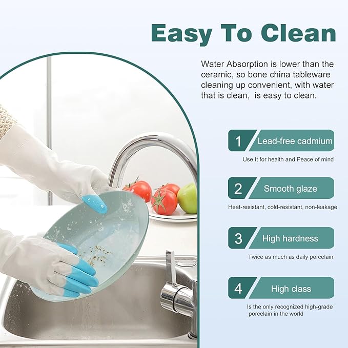 Yoshy 12-Piece Green Bone China Dinnerware with Lightweight Durable Chip Resistant Design Service for 4