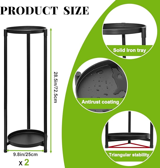 2 Tier Plant Stand Indoor, Black Corner Tiered Tall Plant Stand for Outdoor Multiple Plants, Metal Flower Pot Stands Holders Plant Display Shelf for Balcony Living Room Garden Patio(2Pcs)