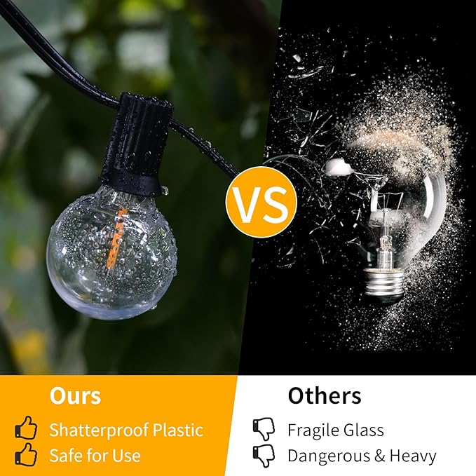 40FT LED Outdoor String Lights Waterproof, G40 LED Globe Outdoor Lights for Patio with 27 Edison Vintage Shatterproof Bulbs, Connectable Backyard Lights for Garden, Bistro, Porch, Cafe
