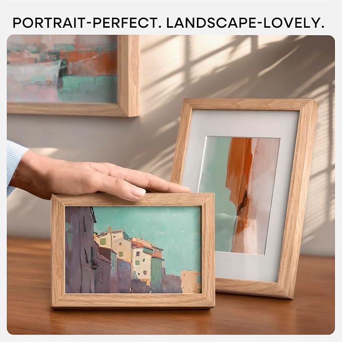 Homeforia 4x6 Picture Frame Wood, High End Natural Oak 4x6 Light Wooden Frames with Mat 3x5 for Photo, 4 x 6 Frame Matted to 3 x 5 Print, 6x4 Wall or Tabletop Frame, Tempered Glass, Wall Kit, Set of 1