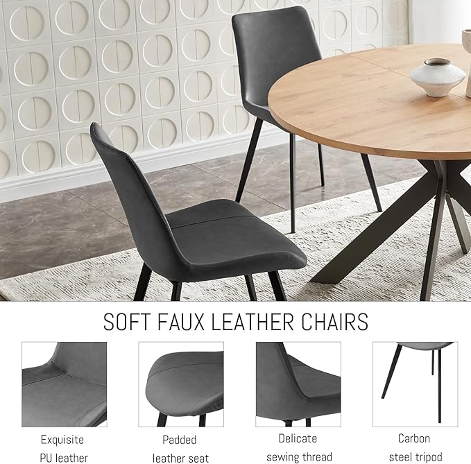 46.4" Round Dining Table Set, Mid Century Modern Round Dining Table for 4-6 Person, w/Steel Legs, Coffee Table for Kitchen Dining Room, Office, Save Space