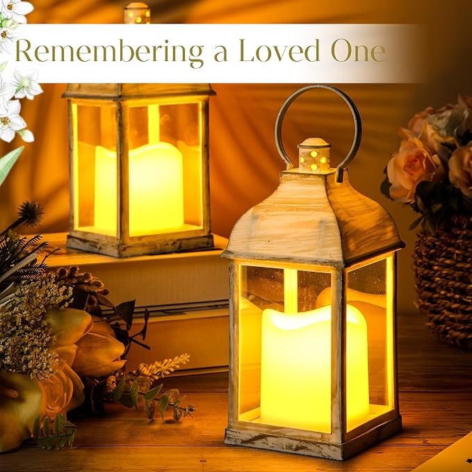 8 Pcs 10 inch White Decorative Candle Lantern Bulk for Wedding Centerpieces White Lanterns with LED Flameless Candle Indoor Outdoor Battery Powered Hanging Lights for Wedding Party