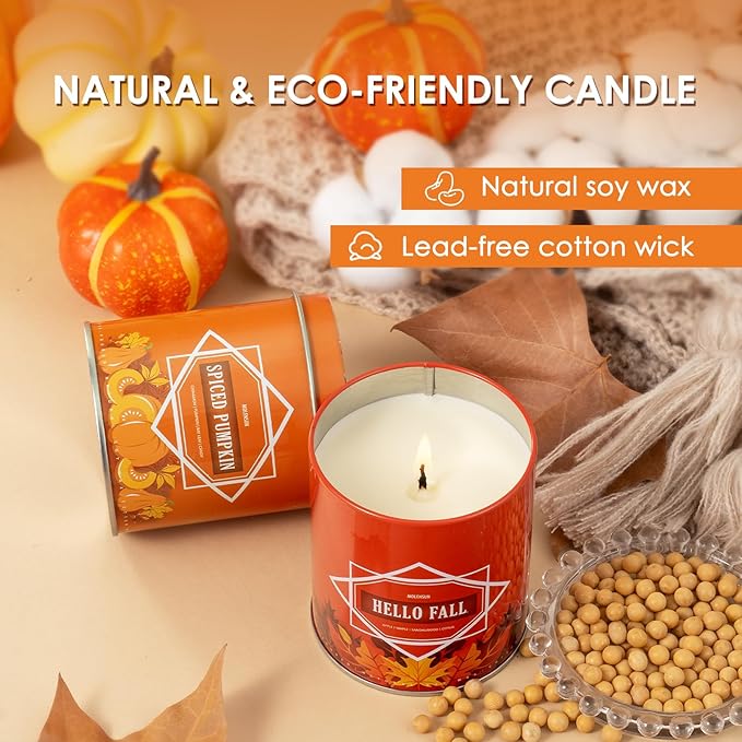 Pumpkin Spice Fall Scented Candle – 9 oz Soy Wax in Travel-Friendly Reusable Tin, Non-Toxic & Clean Burning, 50-Hour Burn – Cozy Autumn Fragrance, Holiday Gift & Fall Decor for Women & Men