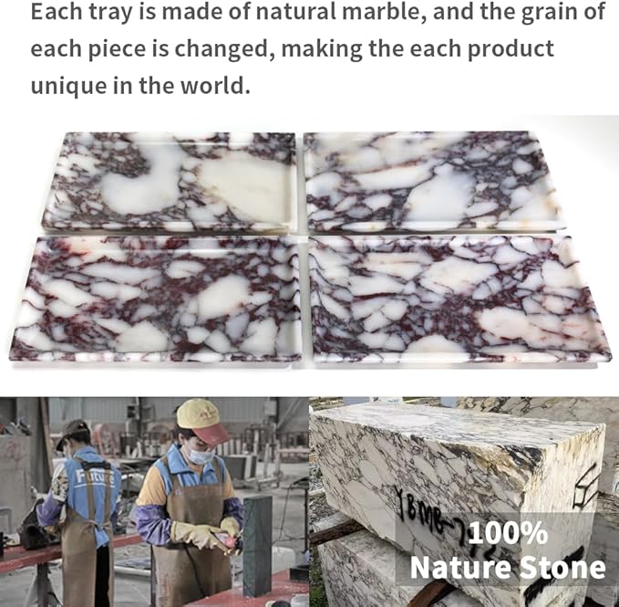 Natural Marble Tray, Coffee Table, Food, Fruit, Paper Cup, Cake Display, Coffee bar, Family Gatherings, Seasonal Holiday Decoration Tray(Viola-rectangle-11 x5 x0.7)