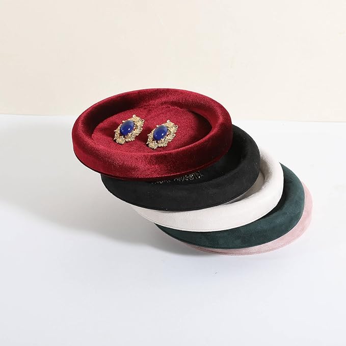 GemeShou Round Jewelry Organizer plate, Top Microfiber velvet Jewerly display tray, Empty Jewelry showcase tray for Necklace Bracelet Ring Earring display stand holder (Red-Small, 5.9 x 5.9 in)