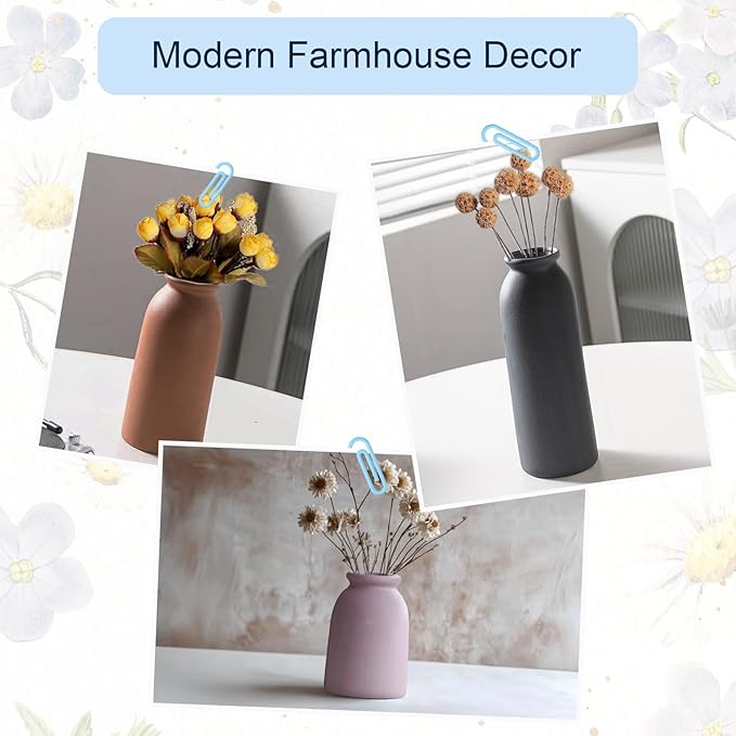 Ceramic Vase Set of 3, Farmhouse Rustic Decorative Vase for Home Decor, Modern Glazed Vase, Table Centerpiece for Living Room, Shelf, Bedroom, Kitchen (Black Purple)